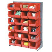Louvered Bin Rack With (58) Red Stacking Bins by Global Industrial – Steel, Gray, Model 239350RD