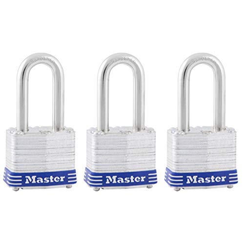 Master Lock Steel / 1-1/2" shackle / 3 Pack, Keyed-Alike Keyed Padlocks