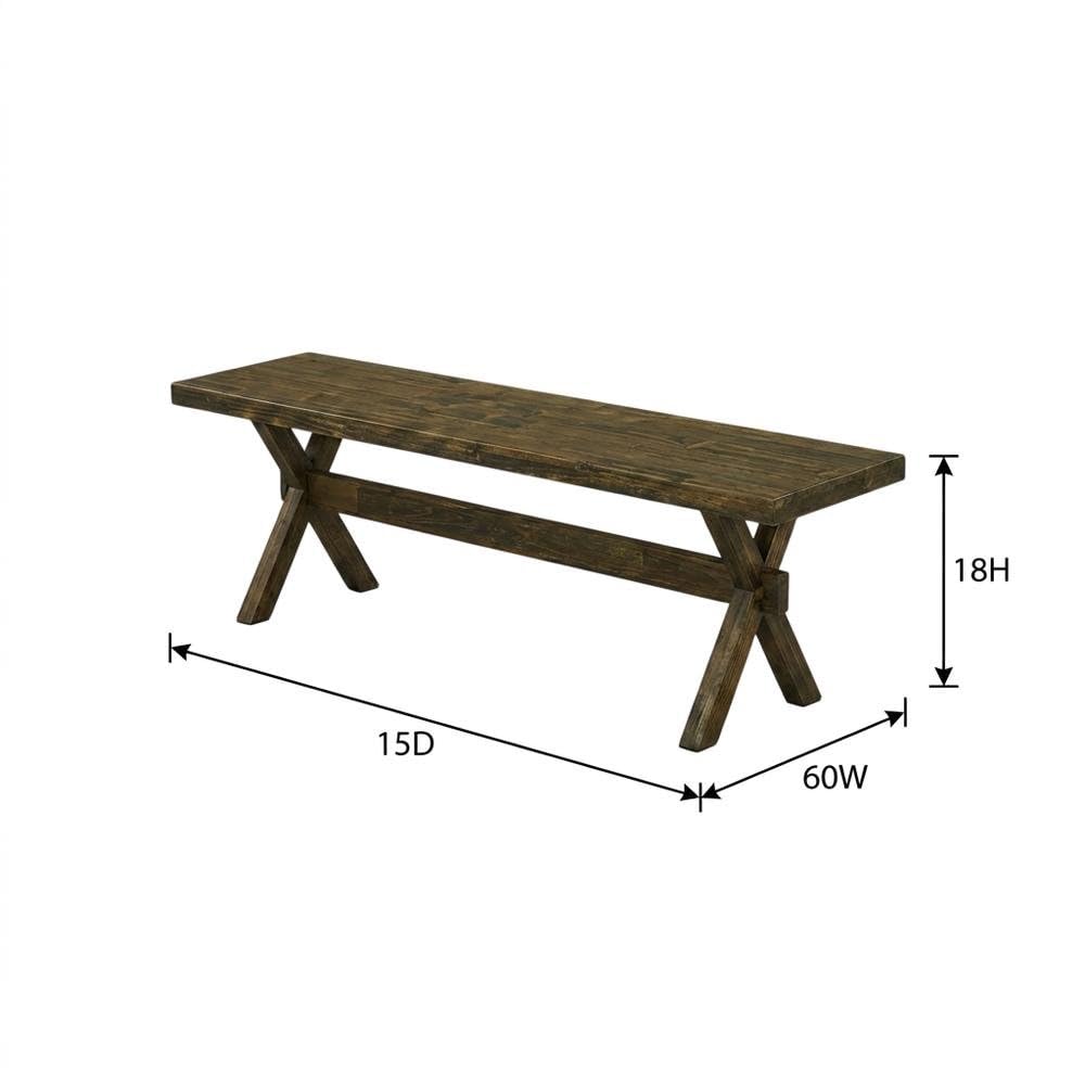 Wooden Dining Bench with X-Style Base by Furnifact – Wood, Distressed Espresso