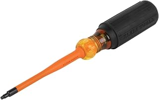 KLEIN TOOLS 6984INS Insulated Screwdriver, Made in USA, Screwdriver with 1000V Slim Profile Tip, #1 Square with 4-Inch Shank, Cushion-Grip Handle
