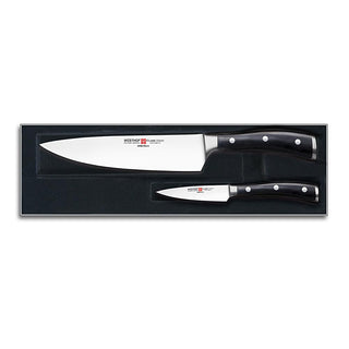 Classic IKON 2-Piece Starter Knife Set by Wüsthof – 6", High carbon stainless steel, synthetic handle, Two Piece Cook's Knife Set 3.5" Paring Knife and 8" Cook's Knife, Model 9606