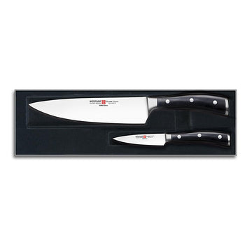 Classic IKON 2-Piece Starter Knife Set by Wüsthof – 6", High carbon stainless steel, synthetic handle, Two Piece Cook's Knife Set 3.5" Paring Knife and 8" Cook's Knife, Model 9606