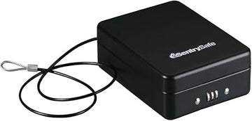 SentrySafe Small Safe, Black Lock Box with Combination Lock for Office or Dorm Secures Money, Passport, Jewelry, 0.05 Cubic Feet, Exterior: 2.6 in. H x 5.9 in. W x 8.0 in. D, ‎P005C