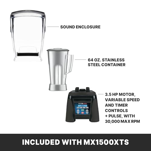 Waring 64 Ounce Stainless Steel Jar / Black / MX1500XTS - Stainless Steel 64 Oz Container | Noise Reduction Countertop Blenders