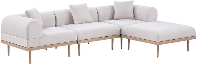 Beige Fabric 4-Piece Outdoor Modular Sectional with Cushioned Seating, Contemporary Style, Includes Pillows, Weather-Resistant Construction