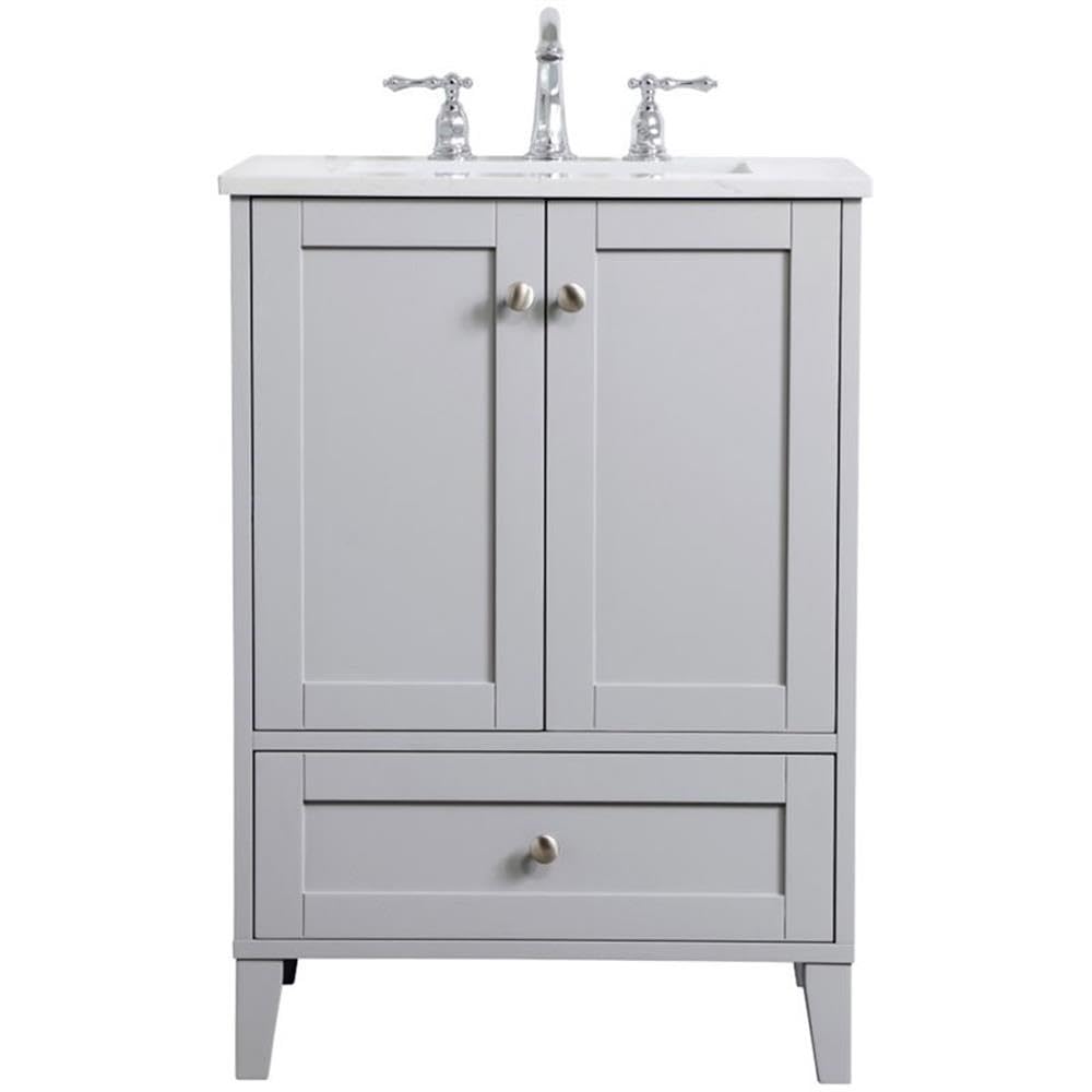24 Inch Single Bathroom Vanity in Grey by Elegant Decor – 24" - Single, Engineered Wood, Brushed Nickel,grey, Model VF18024GR