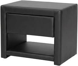 Furnifact Black Upholstered Nightstand, Faux Leather and Wood, Contemporary Style, Wipe Clean Surface, Stylish, Durable Bedroom Decor