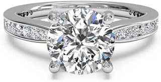 2.5ct Round Cut Moissanite Solitaire Ring White Gold Plated Channel Set Accents