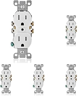 Leviton T5320-W Straight Blade Tamper Resistant Duplex Receptacle, 125 V, 15 A, 2 Pole, 3 Wire,White (Pack of 5)