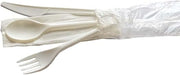 KITCH 24/7 Compostable Cutlery Kit, White Fork Knife Spoon with Napkin, 250 Sets per Case