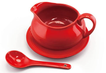 Zenvy Gravy Boat with Saucer and Spoon, 24 Ounces, Red