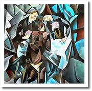 8x8 Iron on Heat Transfer for White Material - Three Men Playing Cards Geometric Art After Rockline Acrylic Art - Card Players