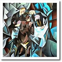 8x8 Iron on Heat Transfer for White Material - Three Men Playing Cards Geometric Art After Rockline Acrylic Art - Card Players