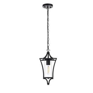 Belgrade One Light Outdoor Pendant Black by Lighting Design – Iron, Black, Model OD311H15BK
