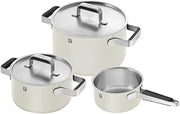 ZWILLING Pure Cookware 3-Ply Stainless Steel Cookware Set, Colored Ceramic Exterior Coating, Stay-Cool Handles, Dishwasher Safe (White