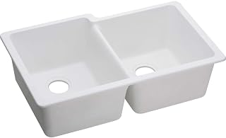 Elkay ELGU250RWH0 Quartz Classic Offset Double Bowl Undermount Sink, White