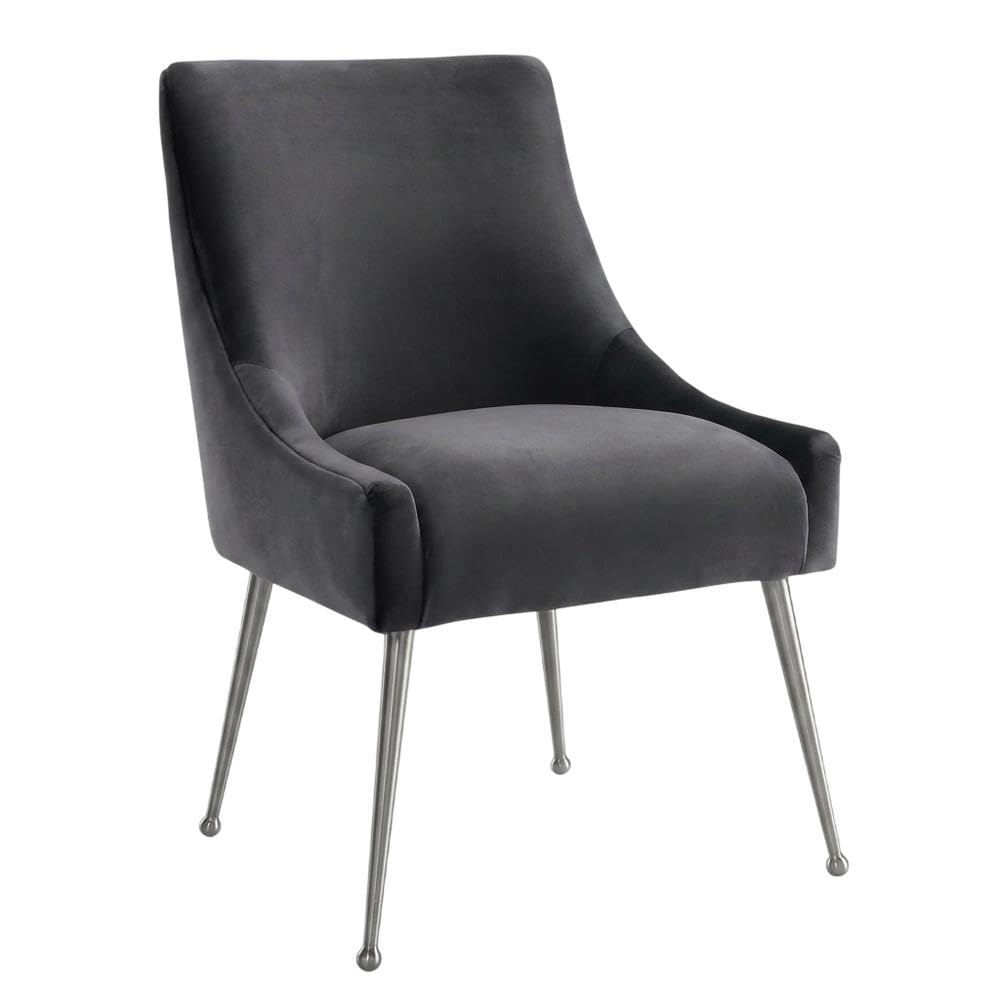 Velvet-Upholstered Side Chair with Silver Legs by Starlight Canyon Home – Velvet, Grey