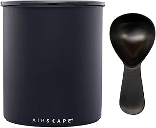 Planetary Design Airscape Kilo Coffee Storage Canister & Scoop Bundle, 2.2lb Food Container | US Patented Airtight Lid 2-Way Valve Preserve Food Freshness, 2.2 lb Dry Beans (Large Matte Black & Brushed Black Scoop)