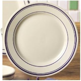 CAC China Blue Line 10.5 Inch White Plates 12 Ct