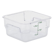 Clear Square Food Storage Container - 7 13/100" L x 7 13/100" W x 3 4/5" H by HUBERT – Polycarbonate (PC), Clear, Model 0105001-PC