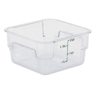 Clear Square Food Storage Container - 7 13/100" L x 7 13/100" W x 3 4/5" H by HUBERT – Polycarbonate (PC), Clear, Model 0105001-PC