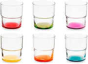Pasabahce Set of 6 Glass Glasses with Coloured Base 30cl Assorted Colours Dishwasher Safe Modern and Cheerful Design