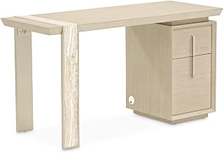 Michael Amini Lotus Bay Beige Vanity Desk Solid and Manufactured Wood Construction Rubberwood Accents Stylish Storage Bedroom Dressing Table