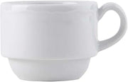 Tuxton Charleston Porcelain White Scalloped 3-Ounce Stackable Espresso Cup, Case of 36, Bright White; Scratch Resistant; Chip Resistant; Lead & Cadmium Free; Dishwasher, Microwave, Oven Safe