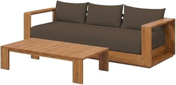 Brown 2-Piece Patio Furniture Set, Acacia Wood Sofa and Coffee Table, Outdoor Sectionals, Weather-Resistant, Durable, Elegant Design