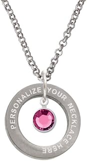 Crystal Hot Pink Channel Drop Custom Engraved Affirmation Ring Necklace