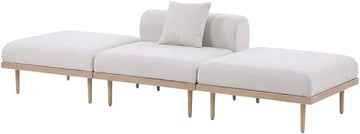 Beige Fabric 3-Piece Outdoor Modular Sofa Set, Cushions, Contemporary Style, Weather-Resistant for Patio, Garden, Deck