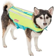 Coleman Pet Flotation Dog Vest, Medium (up to 55 lbs). 15 in L x 21-27 in W - Lime & Aqua