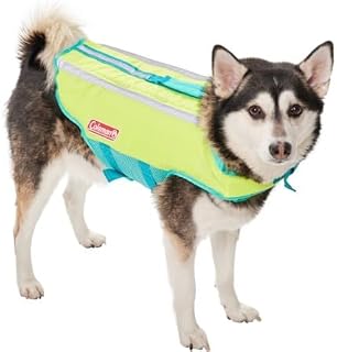 Coleman Pet Flotation Dog Vest, Medium (up to 55 lbs). 15 in L x 21-27 in W - Lime & Aqua