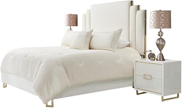Michael Amini Harlow Beige Comforter Set 4-Piece King Size with 100% Polyester Face, Cotton-Polyester Back, Soft Lightweight Bedding for Elegant Bedroom Decor