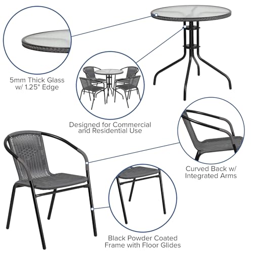 Flash Furniture Clear/Gray / Table + 4 Chair / Round Table + 4 Chairs Bistro Sets