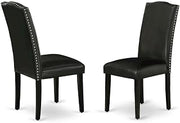 Furnifact Faux Leather-Upholstered Parsons Dining Chairs with Nailhead Trim, Set of 2 Upholstered Kitchen Chairs for Dining Room Table