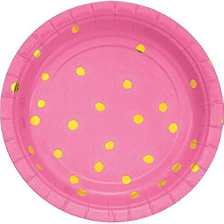 Creative Converting Club Pack Foil Program Tableware Candy Pink with Gold Foil 7in Round Paper Plates, Box of 96 Paper Plates