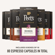 Peet's Coffee Medium and Dark Roast Variety Pack / 10 Count (Pack of 8) / 8 Coffee Gifts