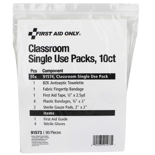 Classroom Single Use Packs by First Aid Only – White, Model 91573