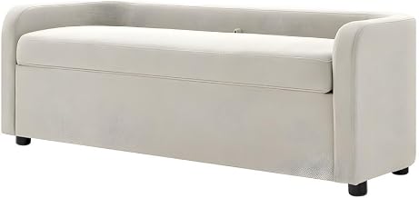 Furnifact Fabric-Upholstered Storage Bench with Lift-Top Seat, Black Legs Entryway Bench for Bedroom and Hallway
