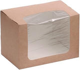 PacknWood 210BLSQ1K Brown compostable wrap box with window, bakery boxes, treat boxes, macaron boxes, dessert boxes, pastry boxes, cookie boxes with window, L:4.9in W:3in H:2.8in - 500 pcs