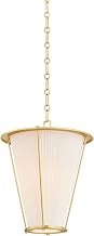 Hudson Valley Lighting Ellsworth 1-Light 15" Lantern Pendant | Aged Brass Frame with Ivory Silk Shade | Classic Modern Lantern Fixture for Dining or Entryway | AH1715-AGB