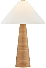 Hudson Valley Lighting Haviland 1-Light Table Lamp | Aged Brass Base with Natural Rattan Body & White Linen Shade | Modern Coastal Table Lamp for Living Room or Bedroom | L2231-AGB