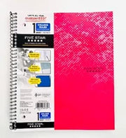 Five Star Spiral Notebook, 1 Subject, 100 Sheets, College Ruled, Graphics, Bitmap, Pink
