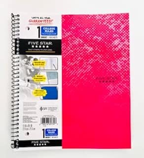 Five Star Spiral Notebook, 1 Subject, 100 Sheets, College Ruled, Graphics, Bitmap, Pink