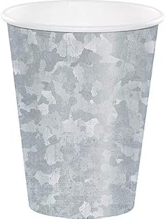 Creative Converting Club Pack Galvanized Trend Finish Printed 12oz Paper Hot/Cold Cups, Box of 96