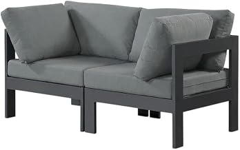 Gray Fabric Outdoor Patio Modular Sofa, Cushioned Seat, Durable Frame, Comfortable Back, Contemporary Style, Outdoor Living