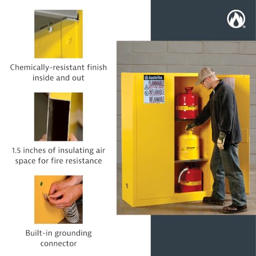 Justrite 4 Gallon / Manual-close / Yellow Cabinets