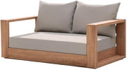Gray Fabric Loveseat with Pillow, Contemporary Style, Teak Finish, Cushioned, Weather-Resistant, Patio, Garden Use