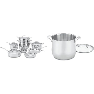 Contour Stainless 13-Piece Cookware Set with 12-Quart Stockpot Bundle by Cuisinart – Variety Pack, Aluminum, Silver